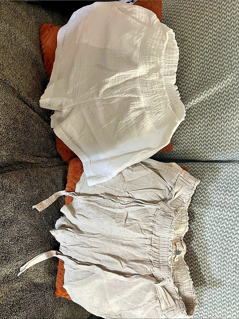 Angel Kiss Drawstring Shorts in Gray & White linen shorts **BOTH PAIR**